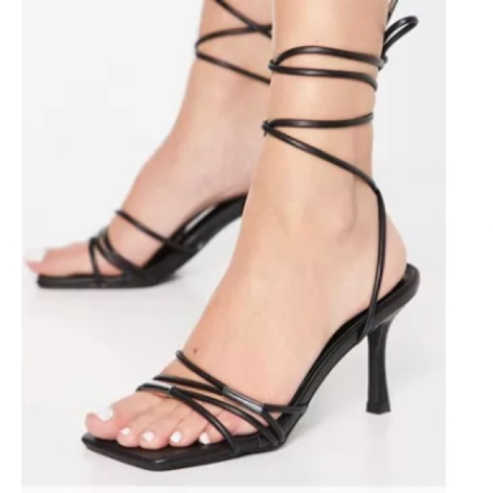ASOS Z Code Z Han Strappy Black Heel Sandals in Black